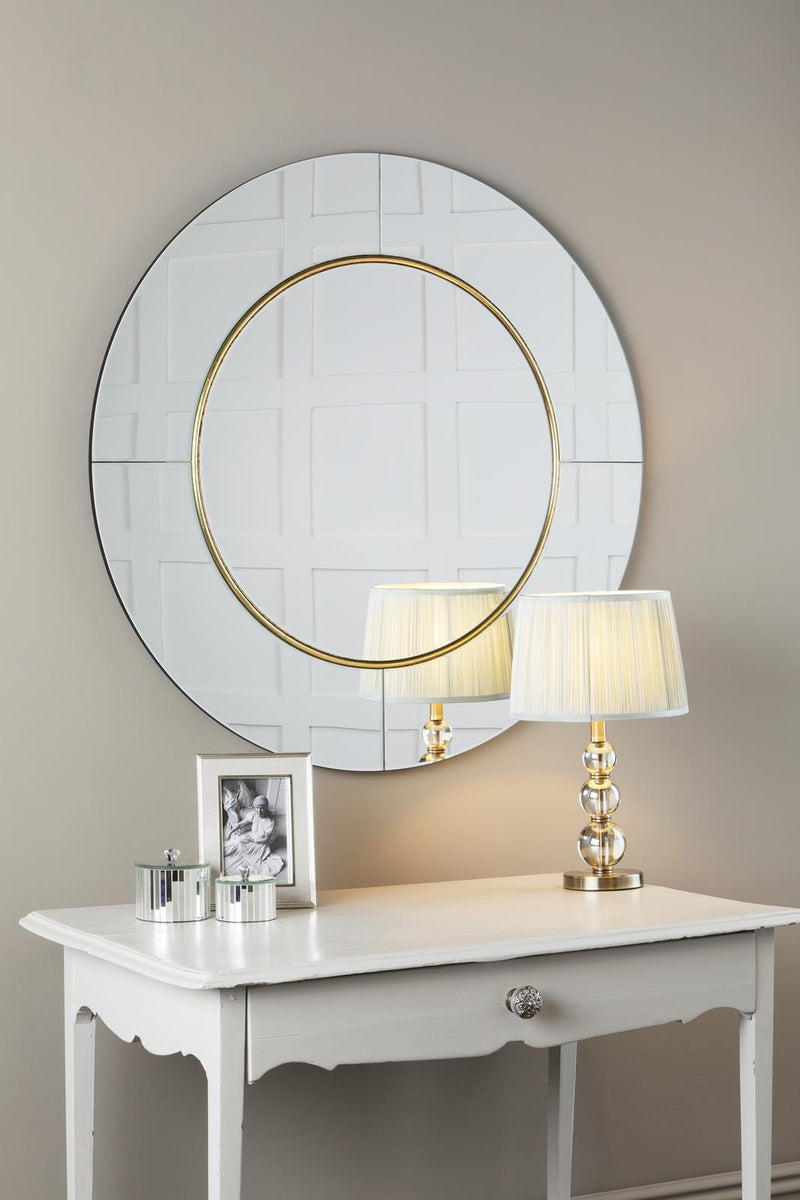 Laura Ashley Maya Round Mirror Mottled Gold Detail 90cm • LA3637755-Q