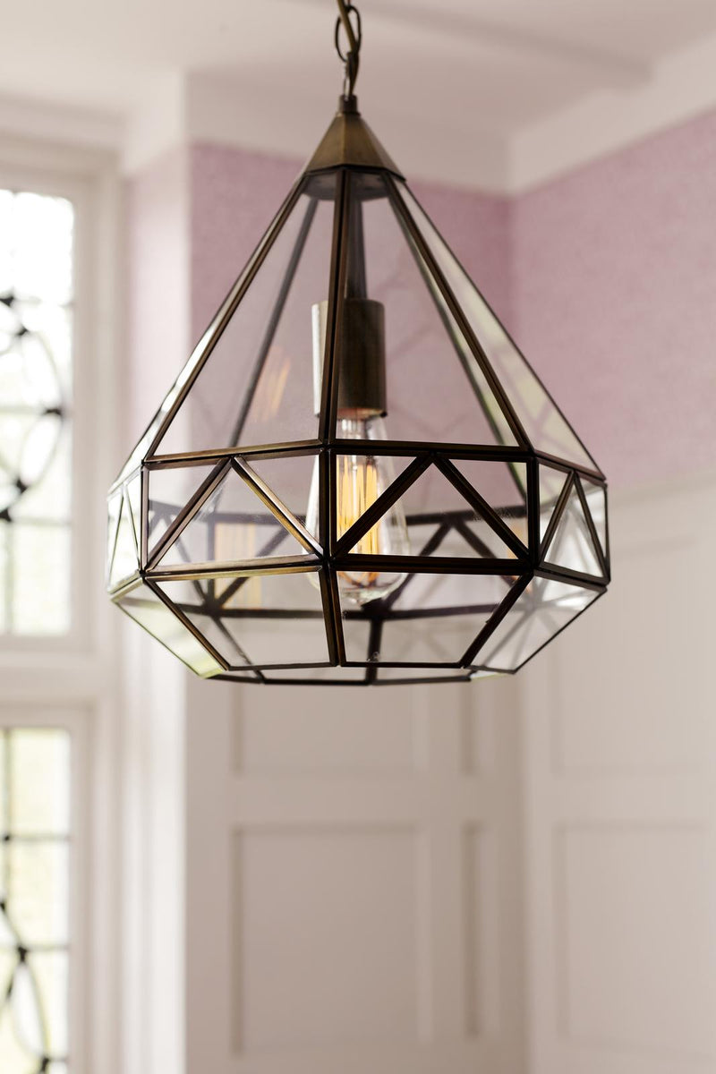 Laura Ashley Zaria Pendant Antique Brass Glass • LA3650506-Q