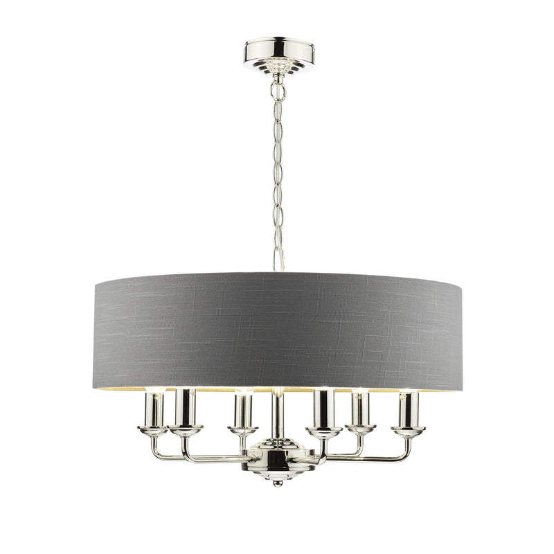 Laura Ashley Sorrento 6 Light Pendant Polished Nickel With Charcoal Shade • LA3668938-Q