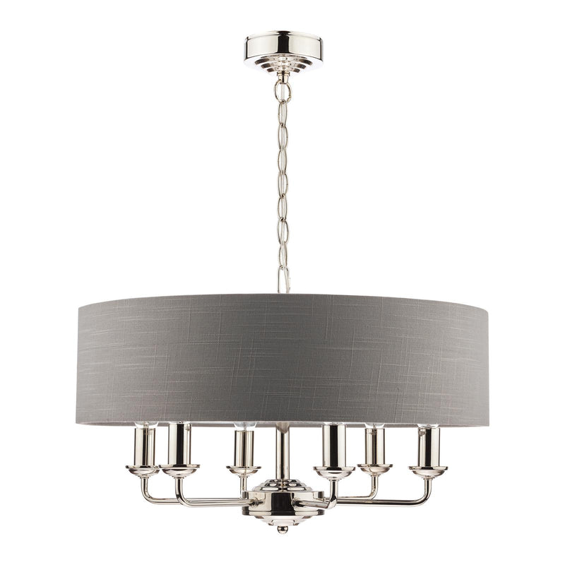 Laura Ashley Sorrento 6 Light Pendant Polished Nickel With Charcoal Shade • LA3668938-Q