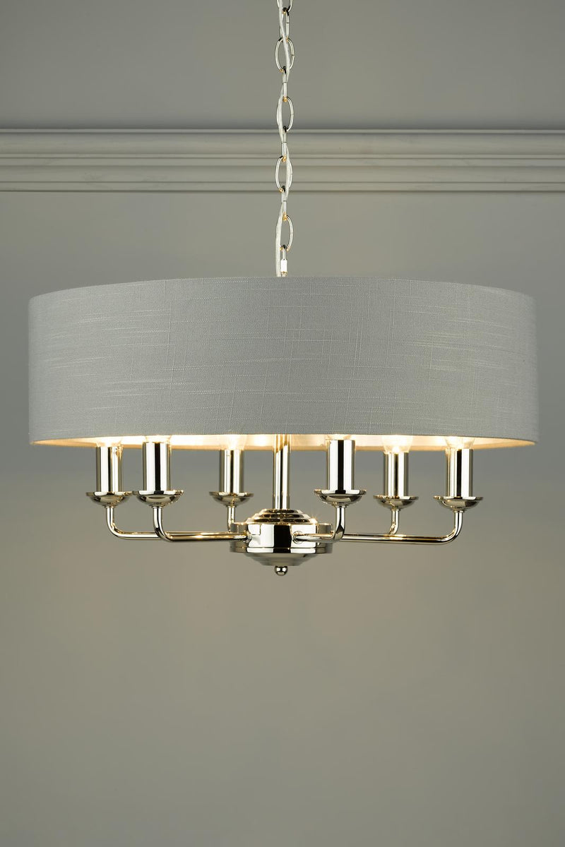 Laura Ashley Sorrento 6 Light Pendant Polished Nickel With Charcoal Shade • LA3668938-Q