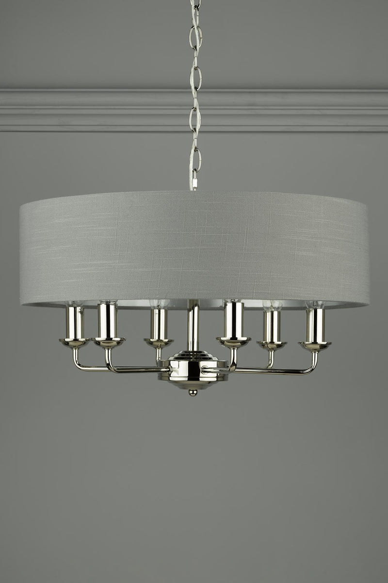 Laura Ashley Sorrento 6 Light Pendant Polished Nickel With Charcoal Shade • LA3668938-Q