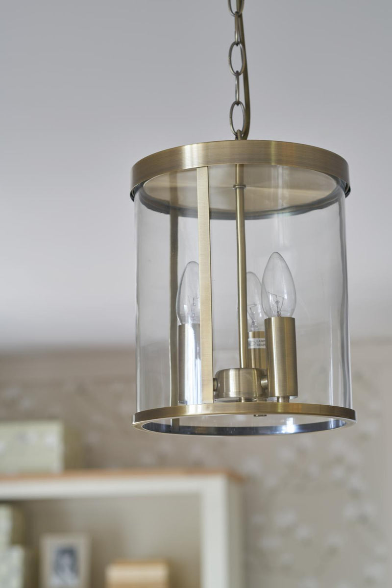 Laura Ashley Selbourne 3lt Lantern Antique Brass Glass • LA3675409-Q