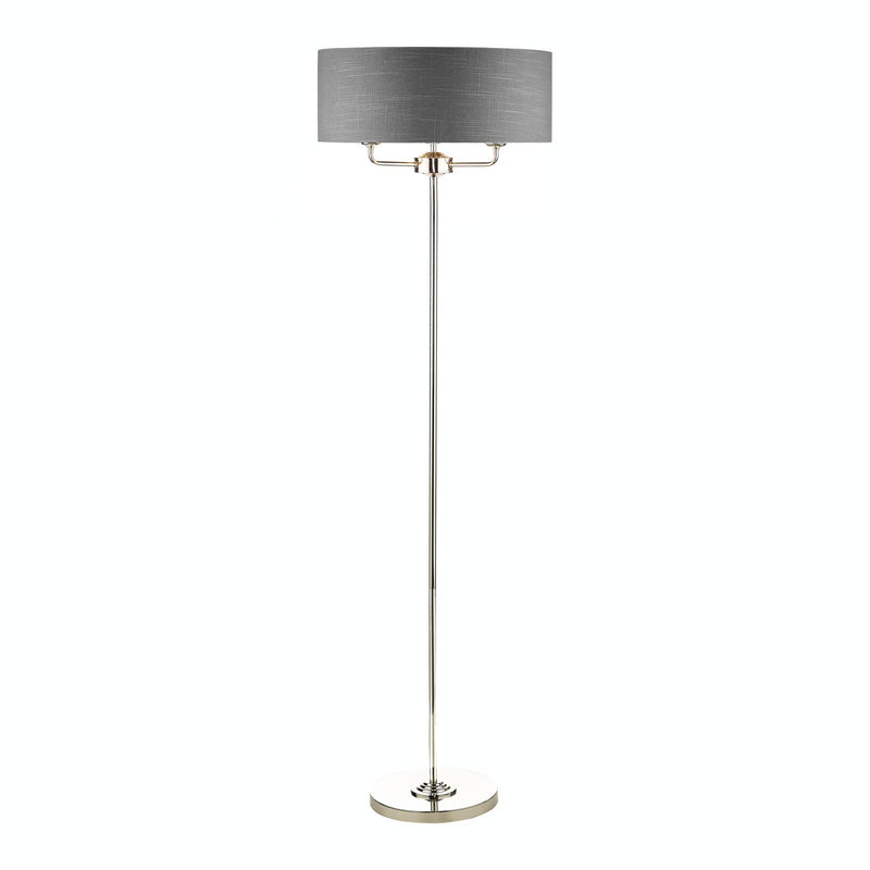 Laura Ashley Sorrento 3 Light Floor Lamp Polished Nickel With Charcoal Shade • LA3688866-Q