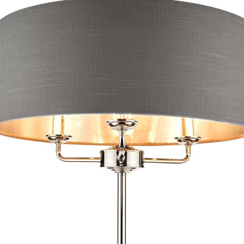 Laura Ashley Sorrento 3 Light Floor Lamp Polished Nickel With Charcoal Shade • LA3688866-Q