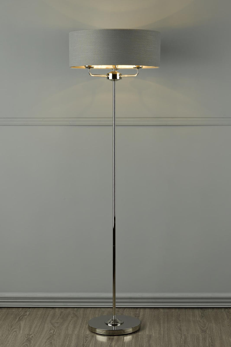 Laura Ashley Sorrento 3 Light Floor Lamp Polished Nickel With Charcoal Shade • LA3688866-Q