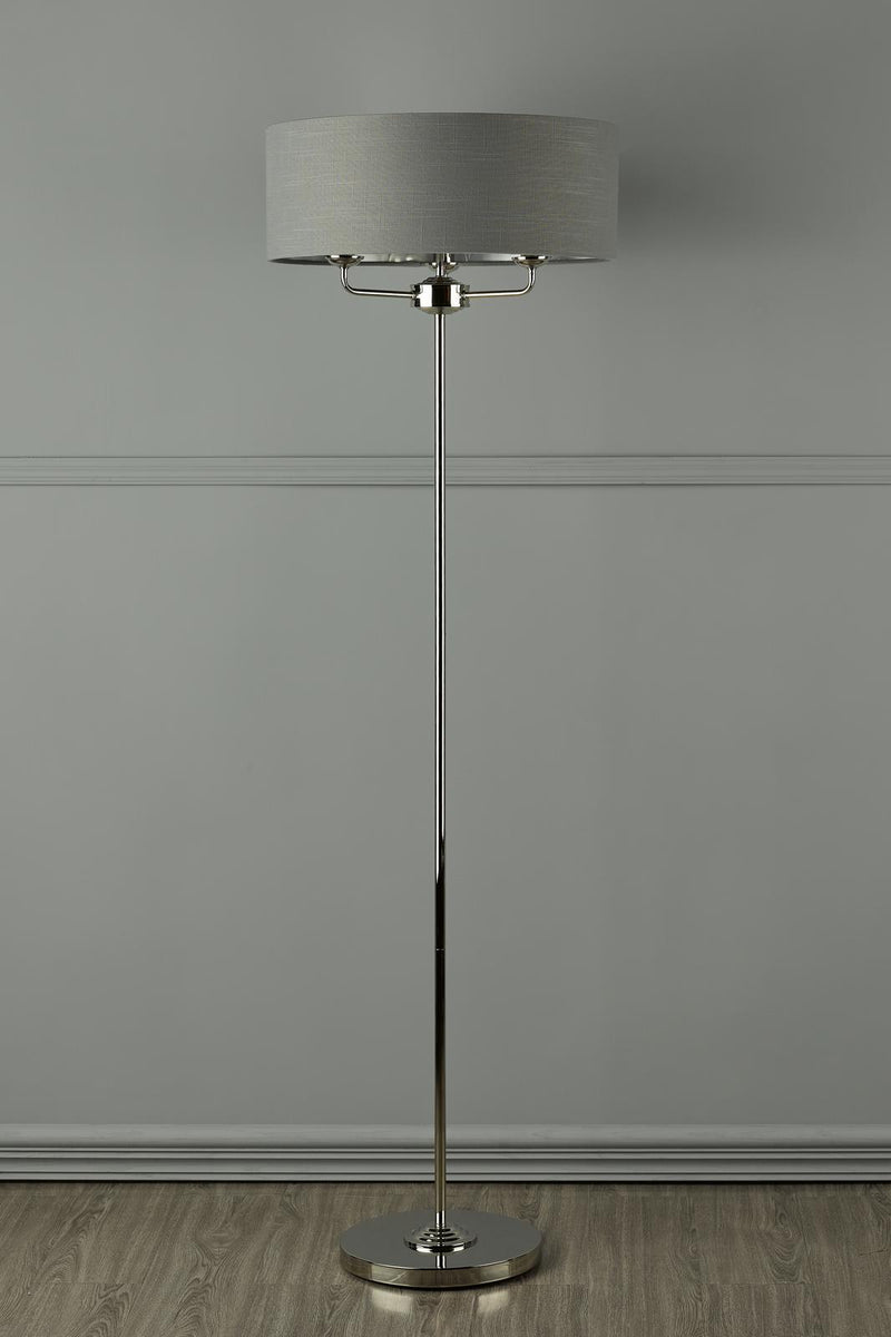 Laura Ashley Sorrento 3 Light Floor Lamp Polished Nickel With Charcoal Shade • LA3688866-Q