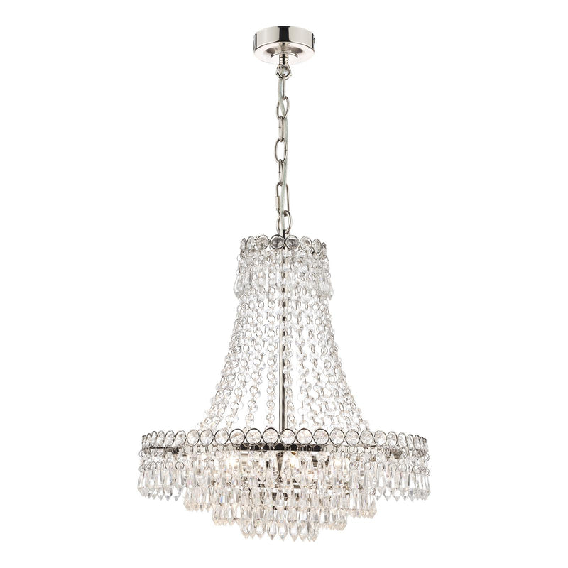 Laura Ashley Enid 5 Light Chandelier Faceted Glass and Polished Nickel • LA3691119-Q