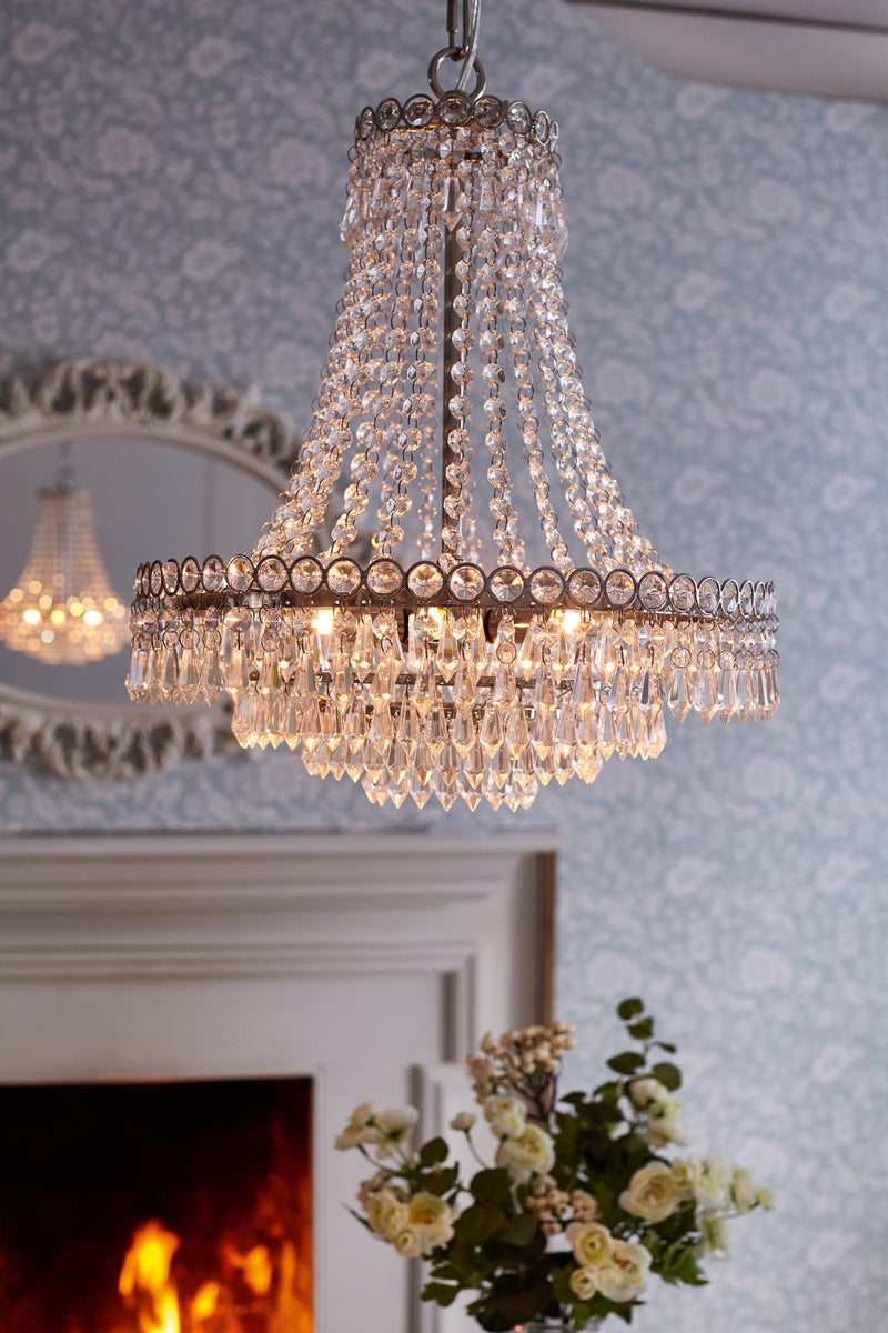 Laura Ashley Enid 5 Light Chandelier Faceted Glass and Polished Nickel • LA3691119-Q