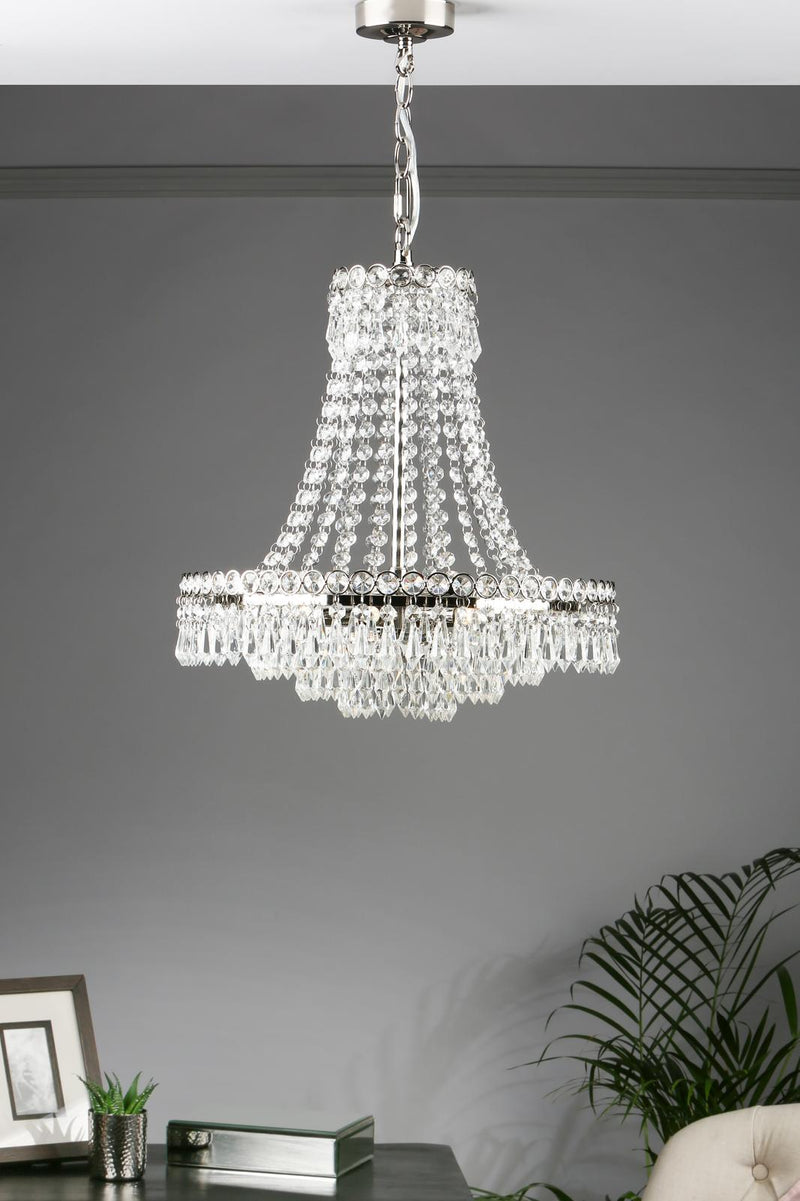 Laura Ashley Enid 5 Light Chandelier Faceted Glass and Polished Nickel • LA3691119-Q