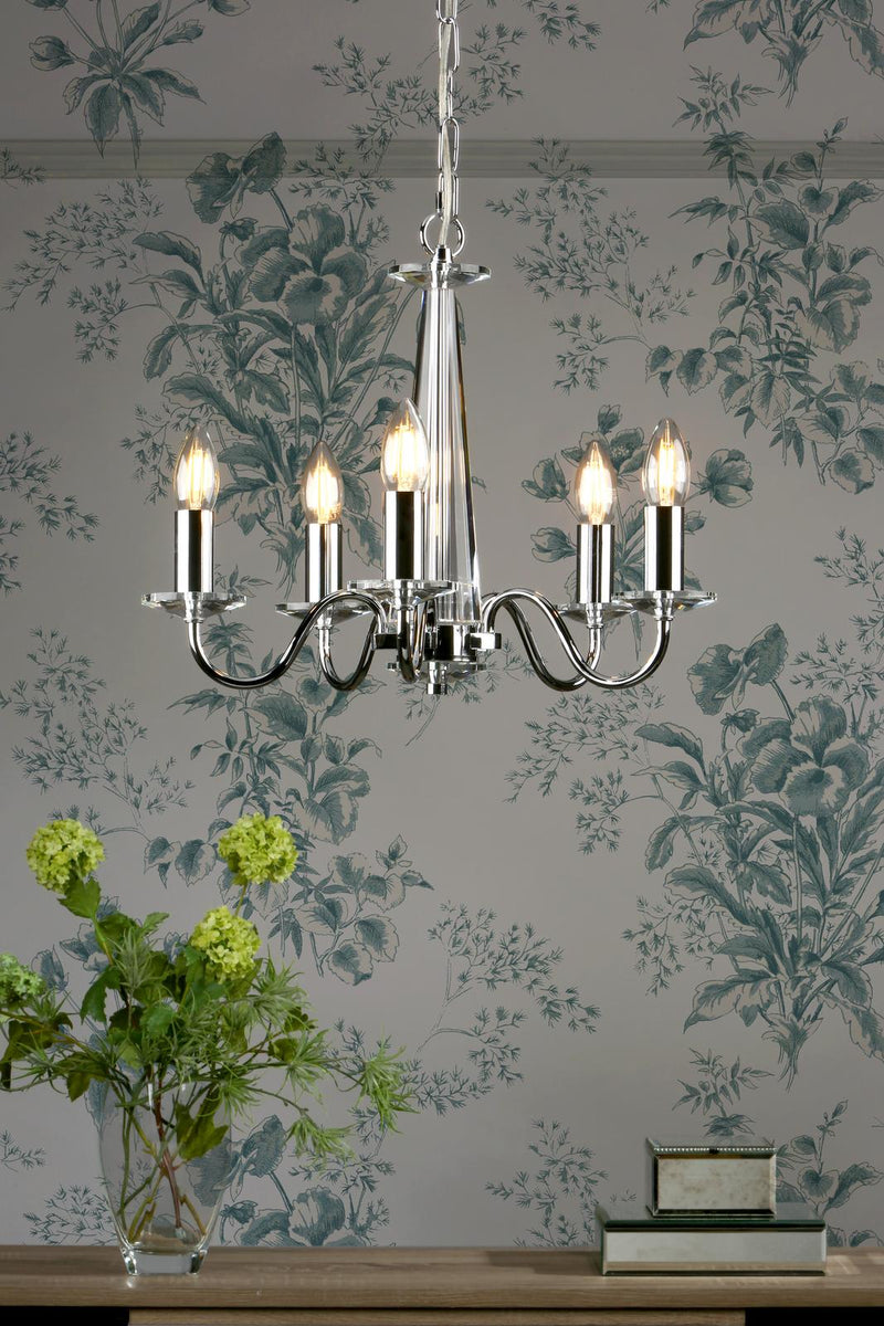 Laura Ashley Blake 5 Light Armed Pendant Crystal and Polished Chrome • LA3702763-Q
