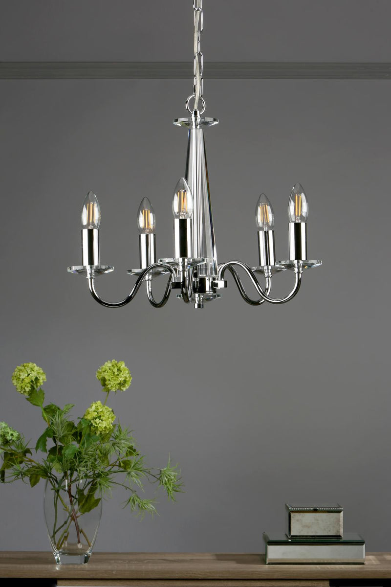 Laura Ashley Blake 5 Light Armed Pendant Crystal and Polished Chrome • LA3702763-Q