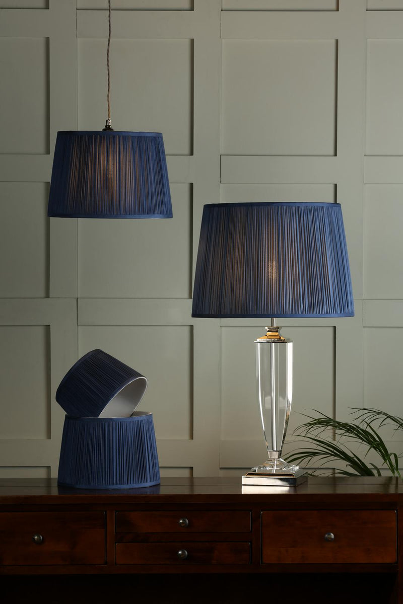 Laura Ashley Hemsley Pleated Silk Empire Drum Shade Midnight Blue 25cm/10 inch • LA3712376-Q