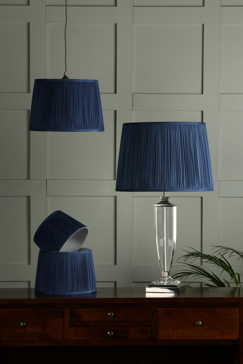 Laura Ashley Hemsley Pleated Silk Empire Drum Shade Midnight Blue 30cm/12 inch • LA3712377-Q