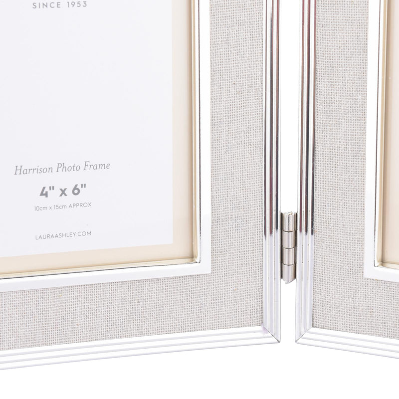 Laura Ashley Harrison Double Photo Frame Polished Silver Linen 4" x 6" • LA3712479-Q