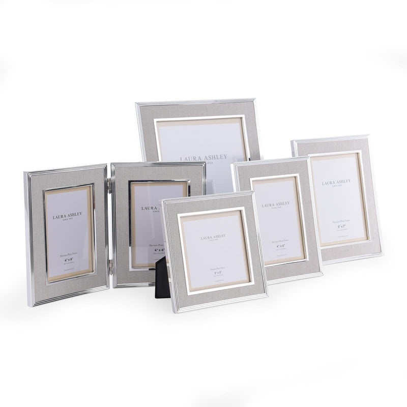 Laura Ashley Harrison Double Photo Frame Polished Silver Linen 4" x 6" • LA3712479-Q
