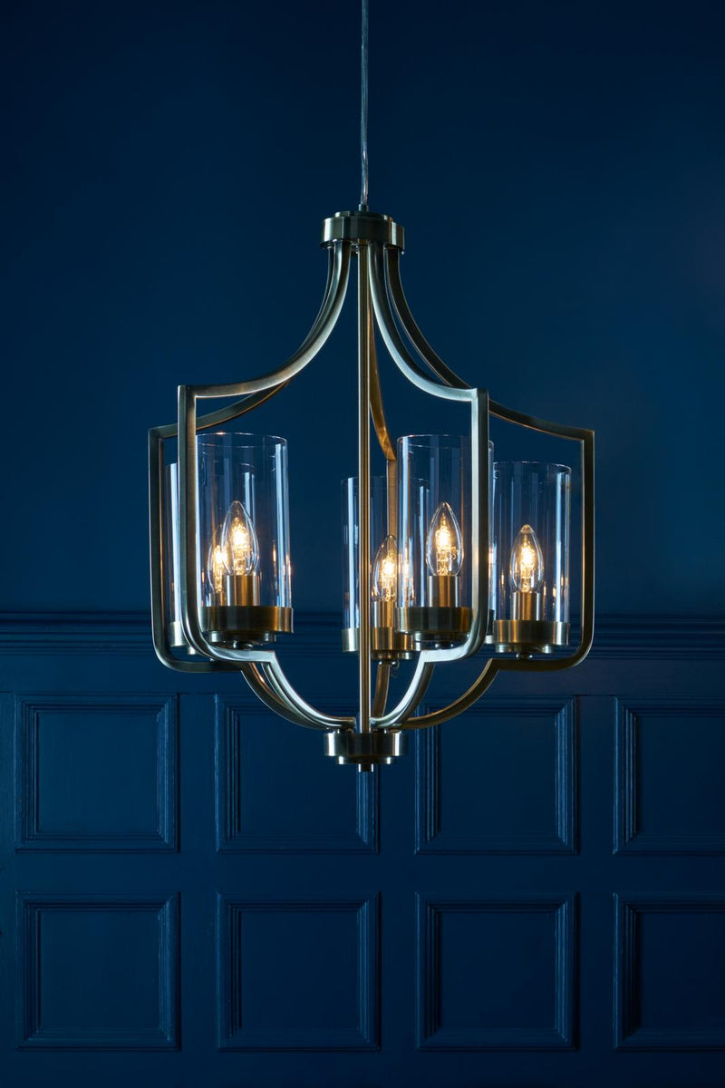 Laura Ashley Joseph 5lt Chandelier Antique Brass Glass • LA3713708-Q