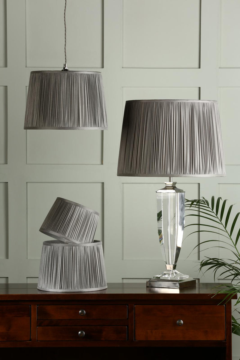 Laura Ashley Hemsley Pleated Silk Empire Drum Shade Grey 25cm/10 inch • LA3713802-Q
