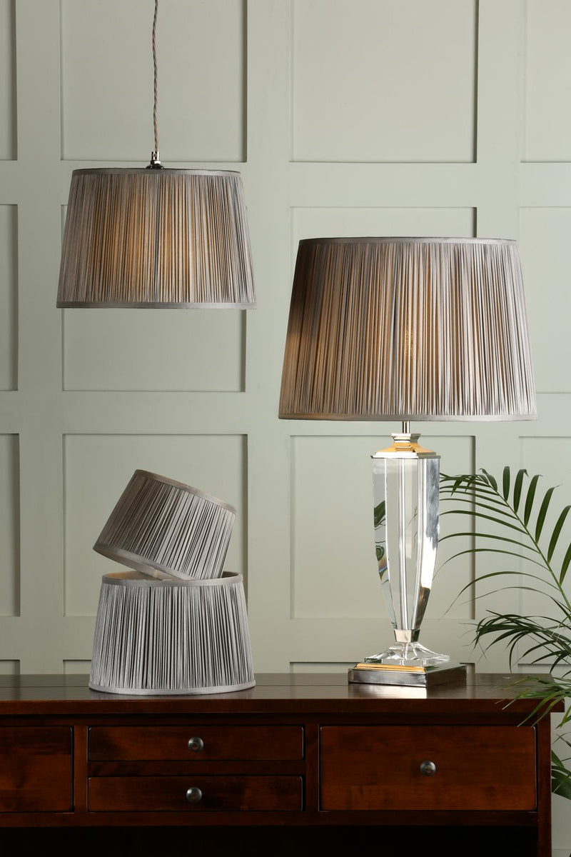 Laura Ashley Hemsley Pleated Silk Empire Drum Shade Grey 30cm/12 inch • LA3713803-Q