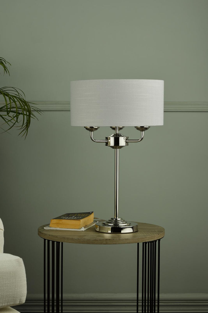 Laura Ashley Sorrento 3 Light Table Lamp Polished Nickel With Silver Shade • LA3718286-Q