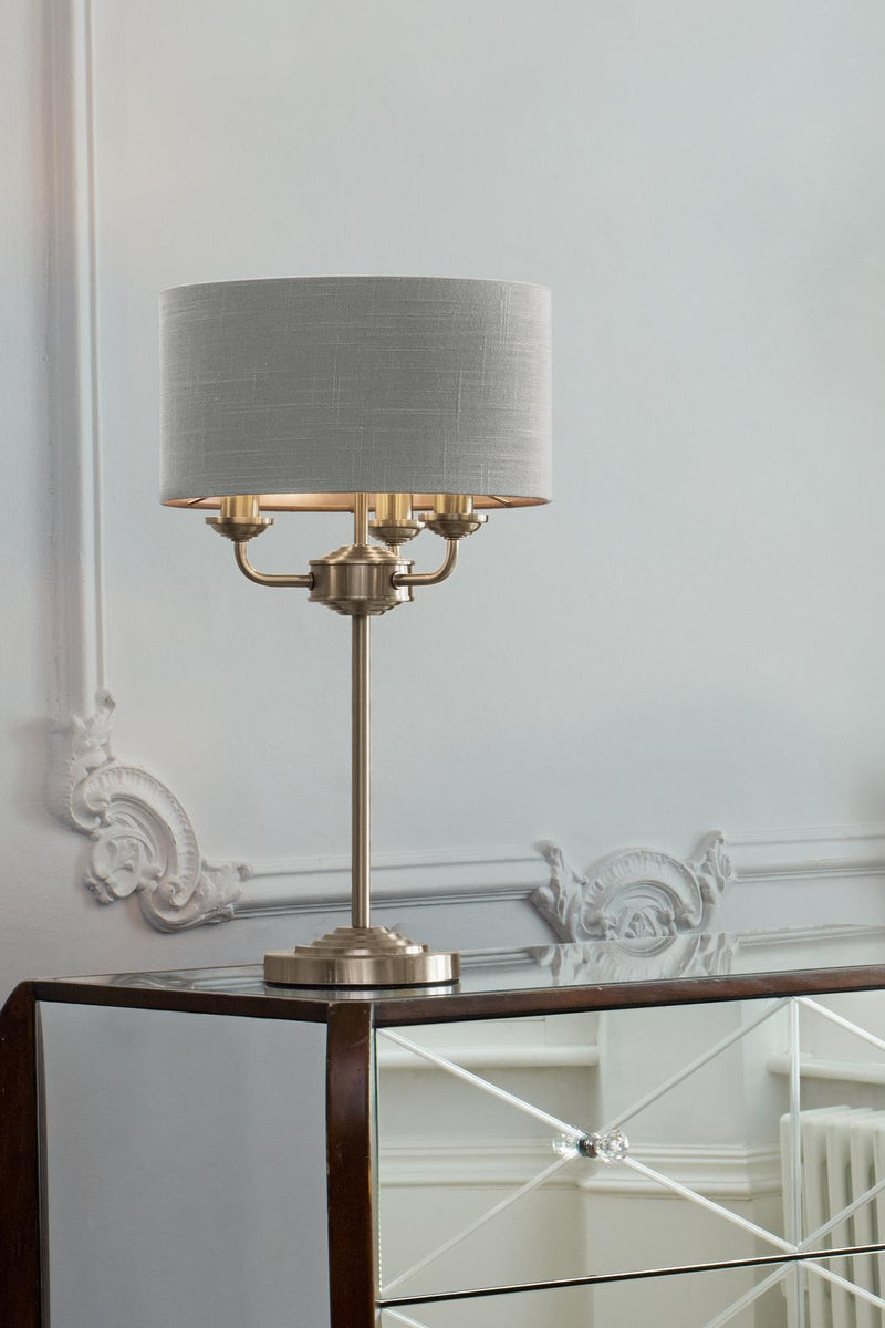 Laura Ashley Sorrento 3 Light Table Lamp Polished Nickel With Silver Shade • LA3718286-Q