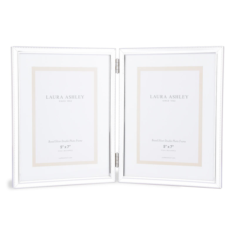 Laura Ashley Boxed Double Photo Frame Polished Silver 5" x 7" • LA3724609-Q