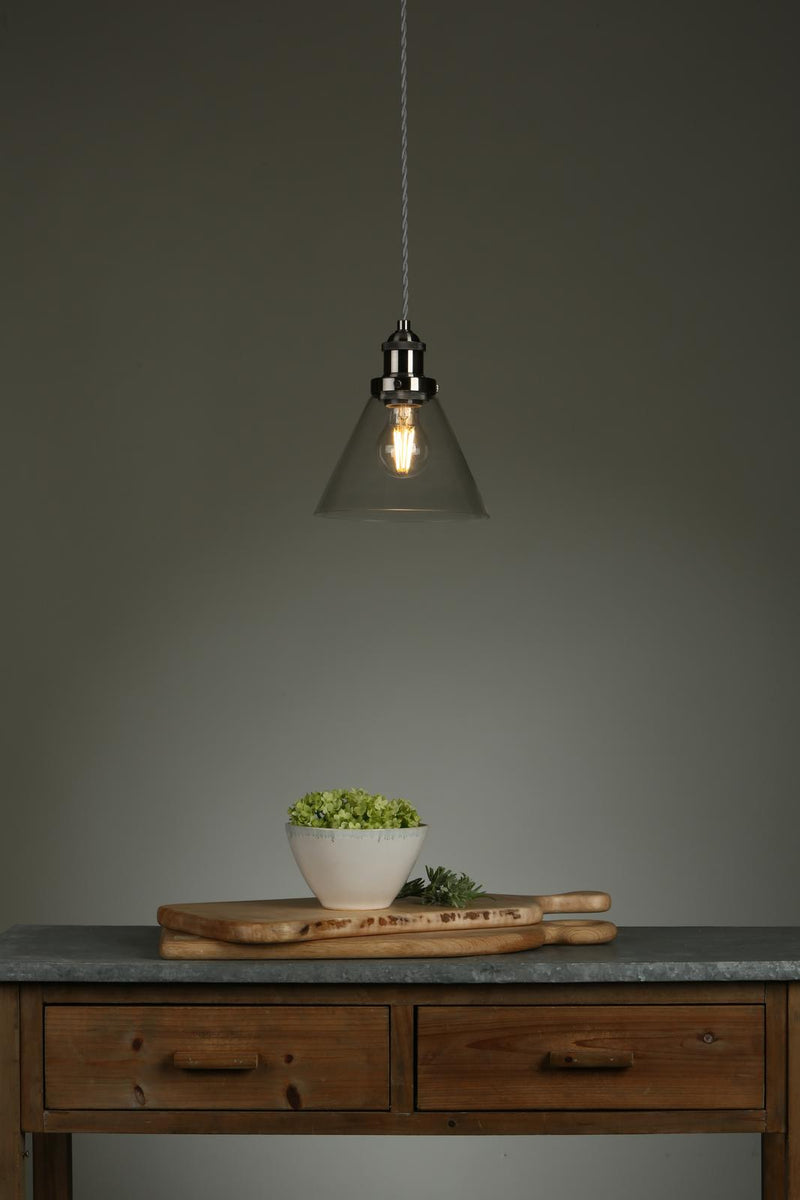 Laura Ashley Isaac Pendant Satin Nickel Glass • LA3727729-Q