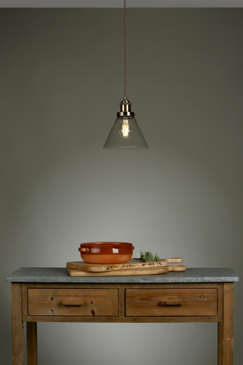 Laura Ashley Isaac Pendant Antique Brass Glass • LA3727730-Q