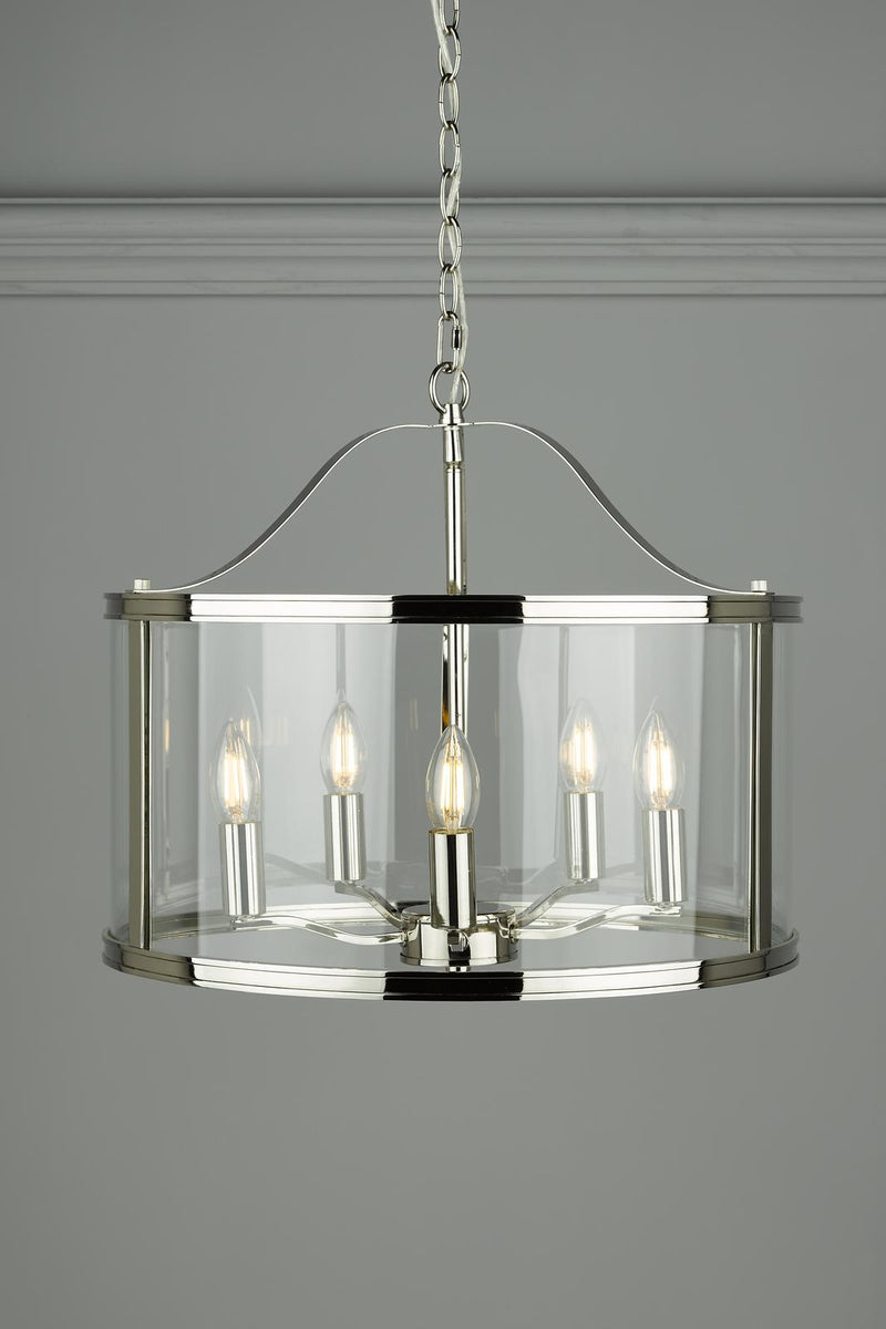 Laura Ashley Harrington 5lt Pendant Polished Nickel Glass • LA3732127-Q