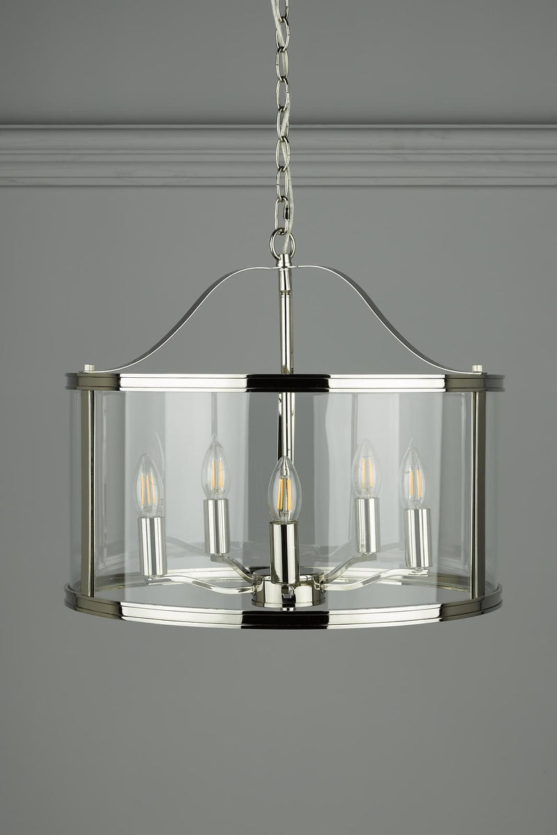 Laura Ashley Harrington 5lt Pendant Polished Nickel Glass • LA3732127-Q