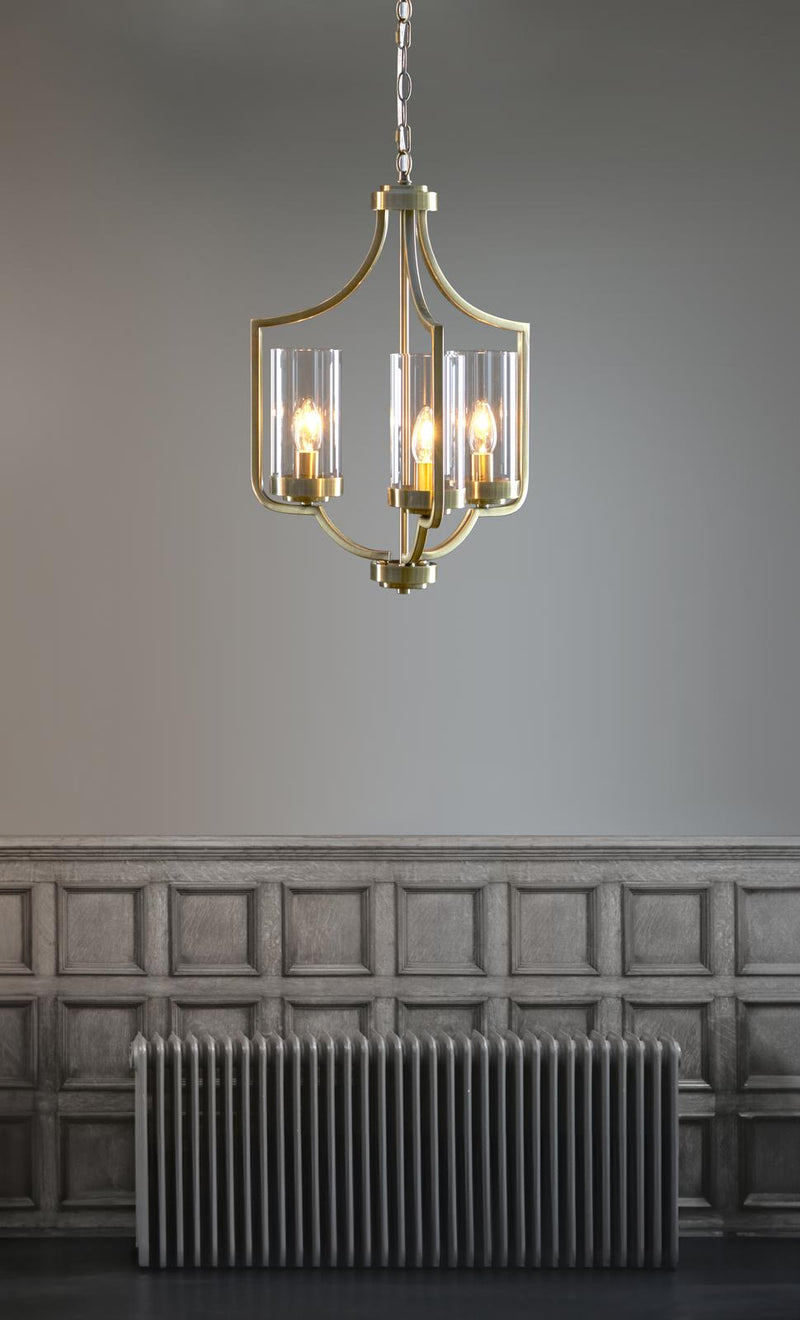 Laura Ashley Joseph 3lt Chandelier Antique Brass Glass • LA3732584-Q