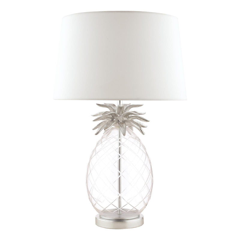 Laura Ashley Large Pineapple Table Lamp Glass & Brushed Chrome With Shade • LA3734611-Q