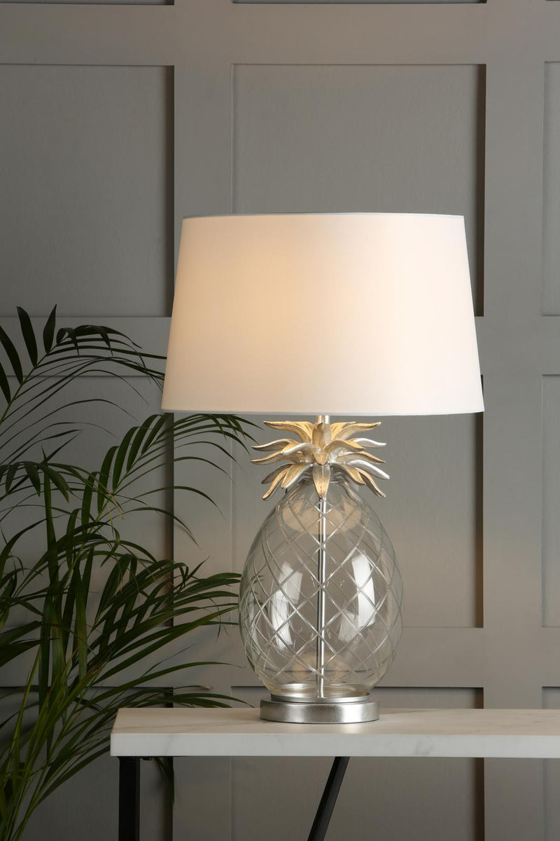 Laura Ashley Large Pineapple Table Lamp Glass & Brushed Chrome With Shade • LA3734611-Q