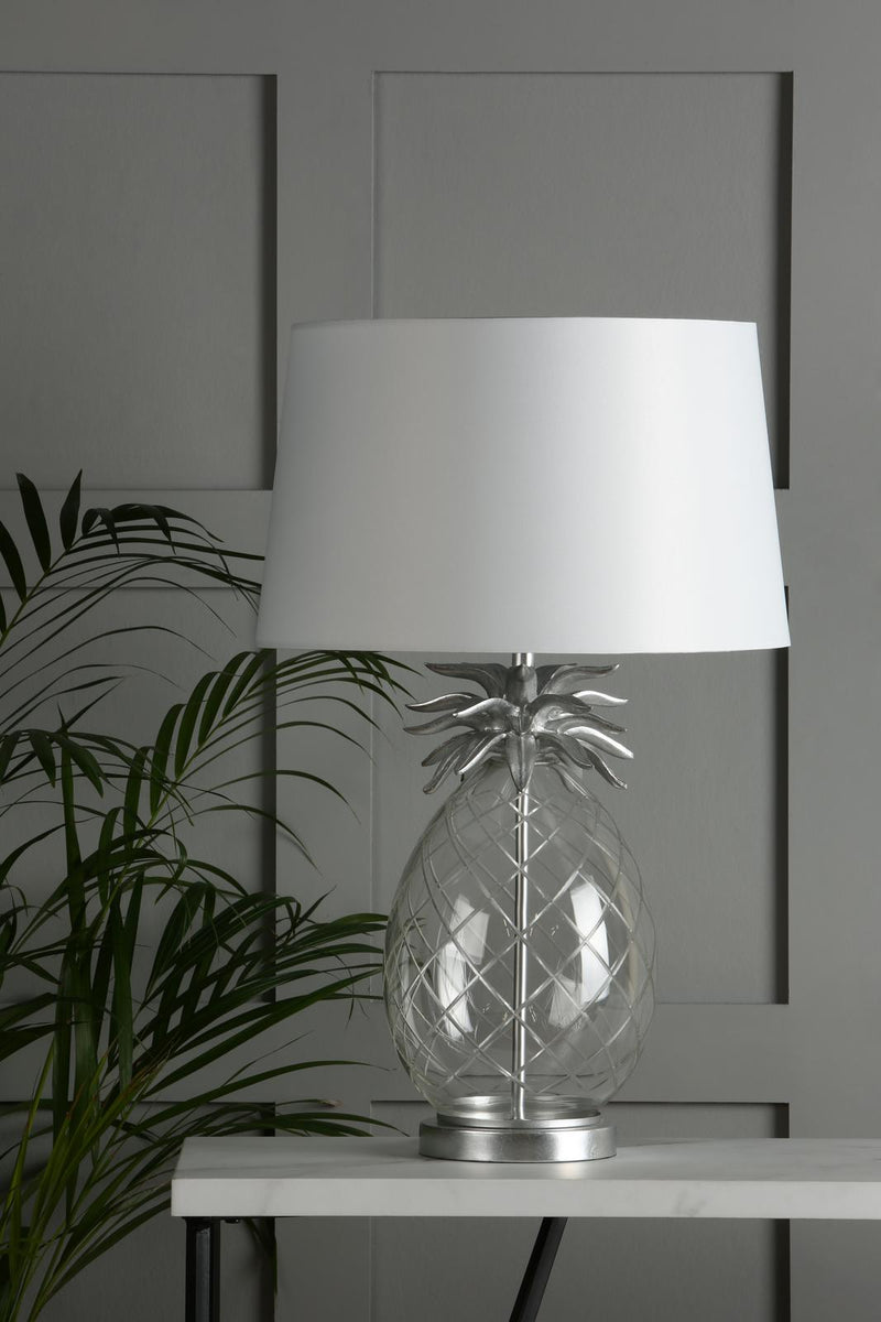 Laura Ashley Large Pineapple Table Lamp Glass & Brushed Chrome With Shade • LA3734611-Q
