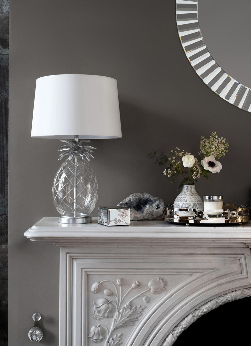 Laura Ashley Large Pineapple Table Lamp Glass & Brushed Chrome With Shade • LA3734611-Q
