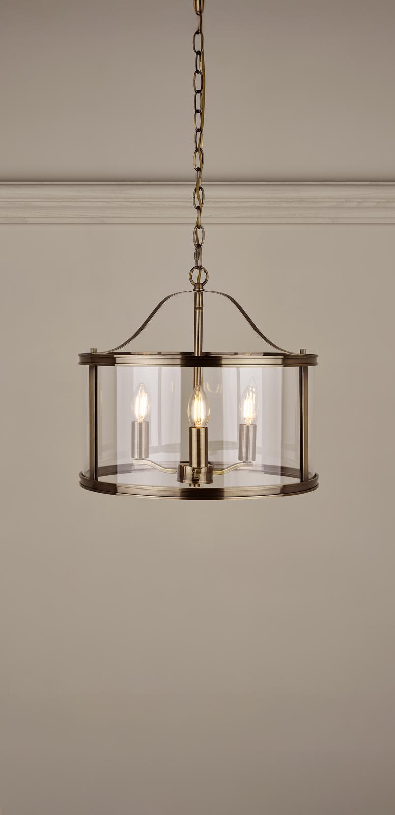 Laura Ashley Harrington 3lt Pendant Antique Brass Glass • LA3734640-Q