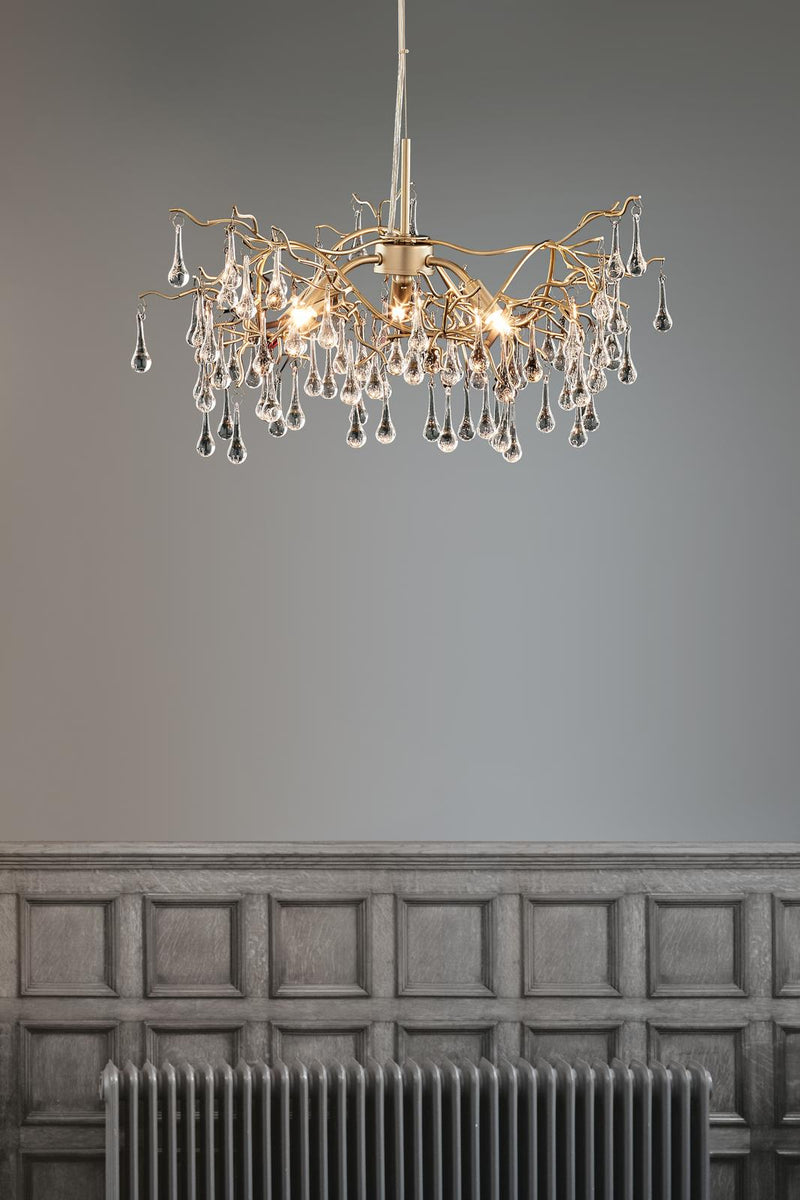 Laura Ashley Willow 3 Light Pendant Satin Champagne and Crystal • LA3734644-Q