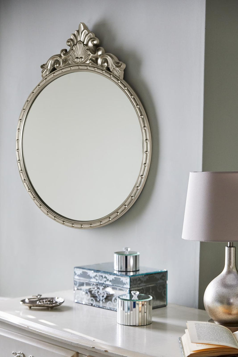 Laura Ashley Overton Ornate Round Mirror Champagne Frame Gold 73 x 58cm • LA3735684-Q