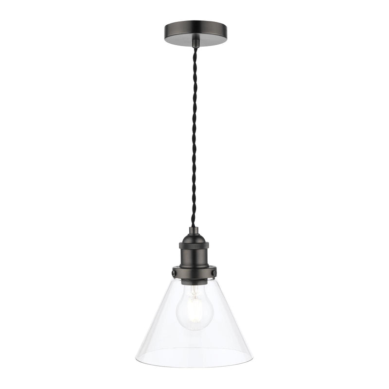 Laura Ashley Isaac Pendant Industrial Nickel Glass • LA3742245-Q