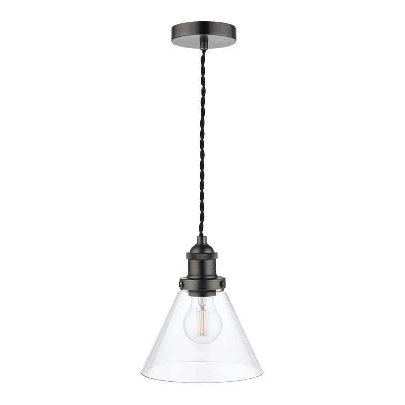 Laura Ashley Isaac Pendant Industrial Nickel Glass • LA3742245-Q