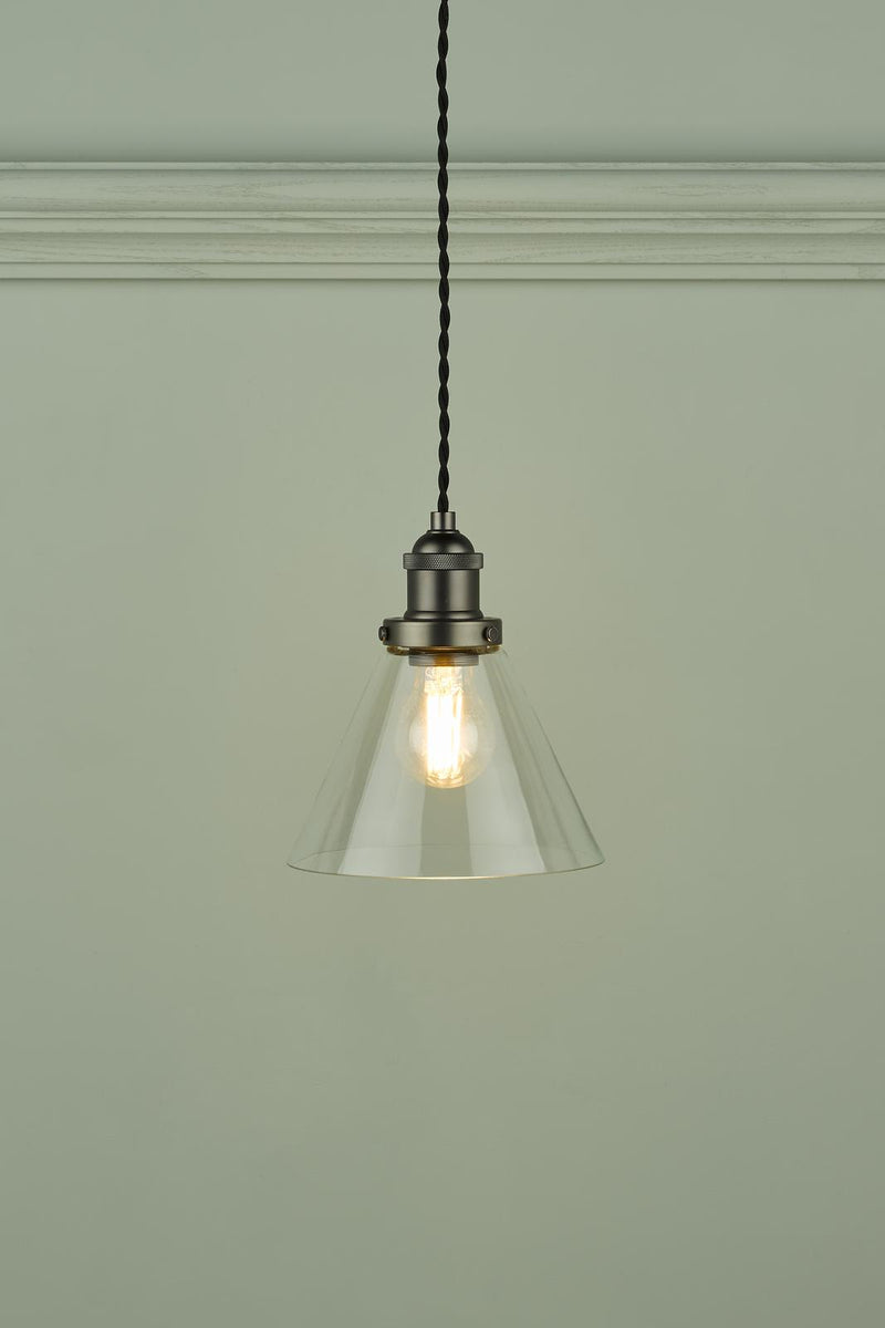 Laura Ashley Isaac Pendant Industrial Nickel Glass • LA3742245-Q