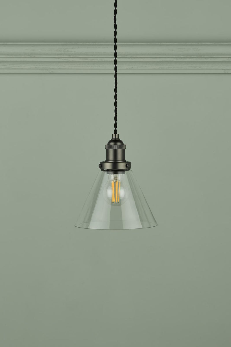 Laura Ashley Isaac Pendant Industrial Nickel Glass • LA3742245-Q