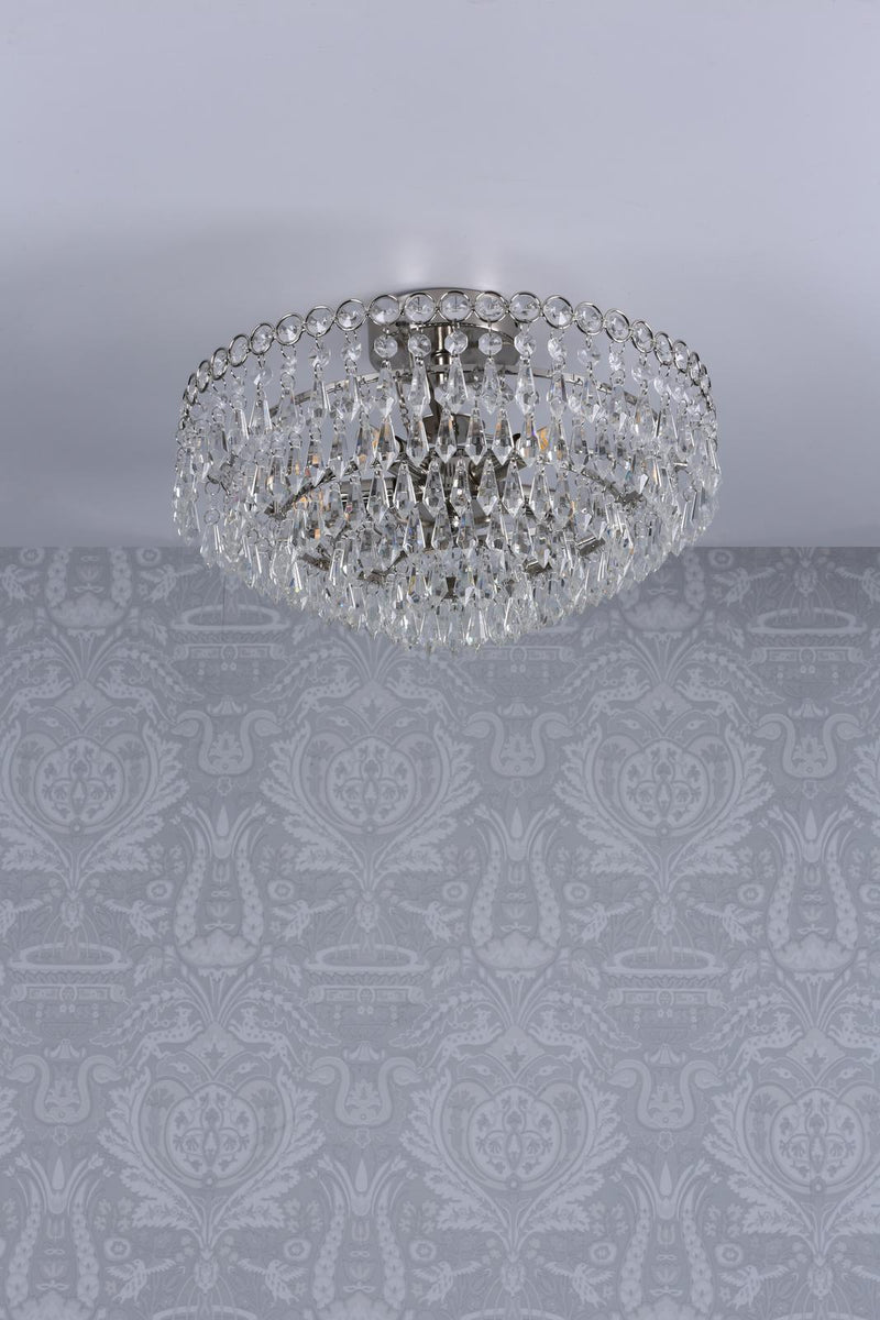 Laura Ashley Enid 5 Light Semi-Flush Faceted Glass and Polished Nickel • LA3756041-Q