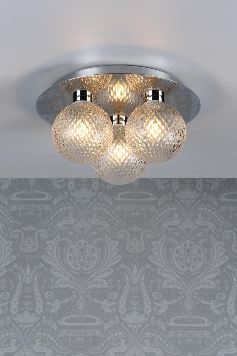 Laura Ashley Prague 3lt Flush Bathroom Light Glass Polished Chrome IP44 • LA3756047-Q