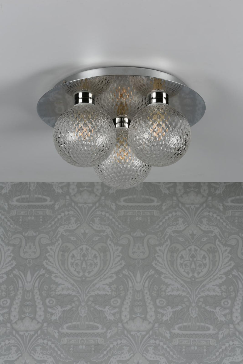 Laura Ashley Prague 3lt Flush Bathroom Light Glass Polished Chrome IP44 • LA3756047-Q