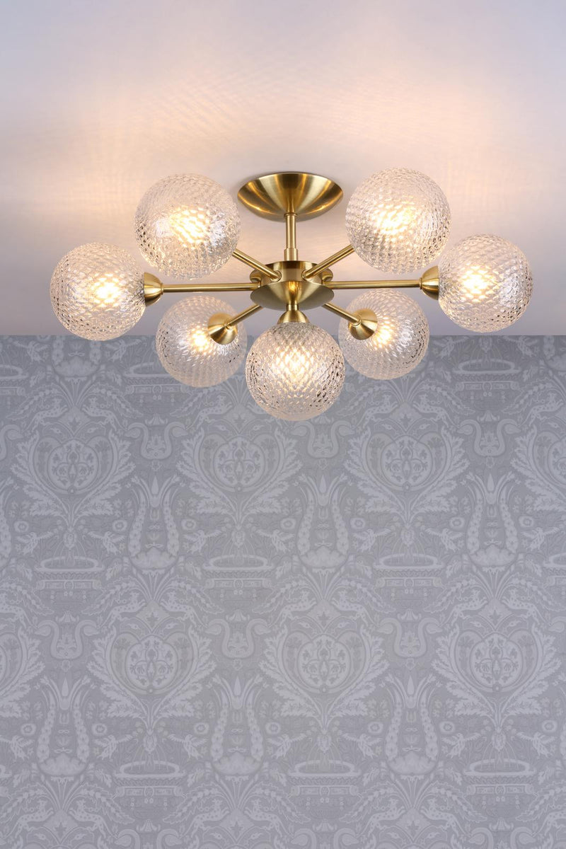 Laura Ashley Atherton 7lt Semi Flush Satin Brass Glass  • LA3756055-Q