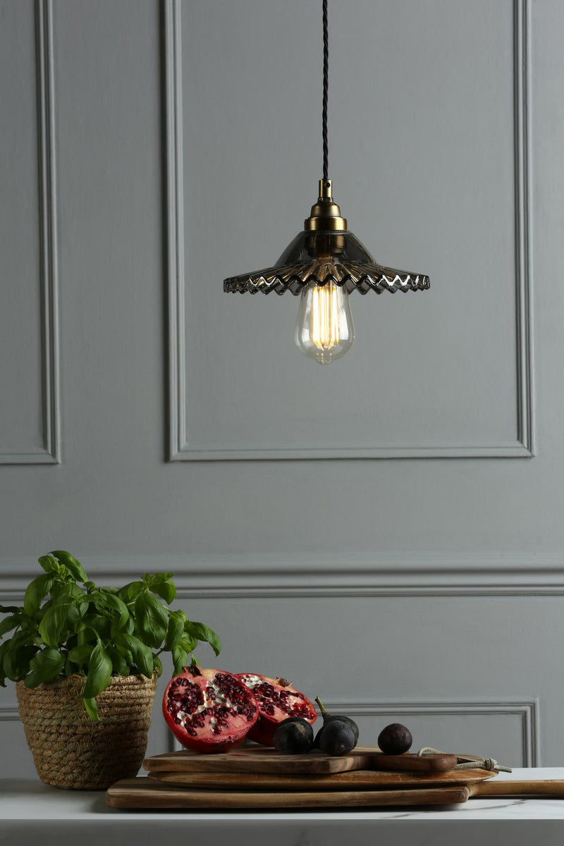 Laura Ashley Pippa Pendant Aged Brass Smoked Glass  • LA3756057-Q