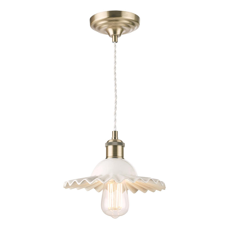 Laura Ashley Beca Small Pendant White Ceramic Antique Brass • LA3756097-Q