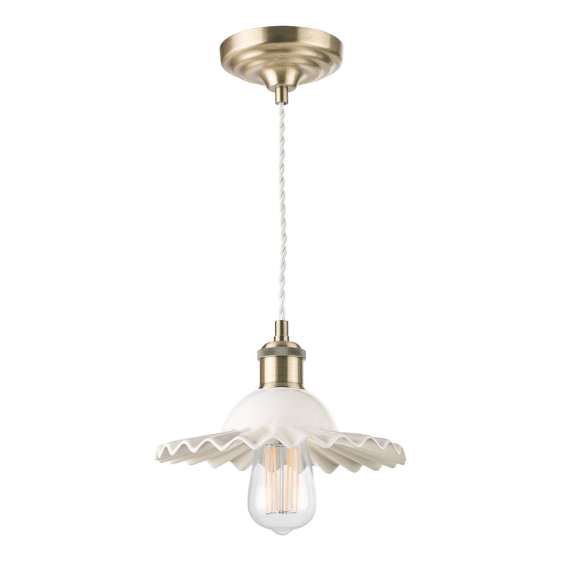 Laura Ashley Beca Small Pendant White Ceramic Antique Brass • LA3756097-Q
