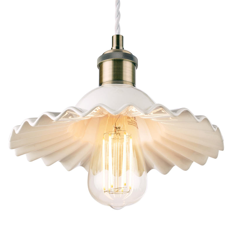 Laura Ashley Beca Small Pendant White Ceramic Antique Brass • LA3756097-Q